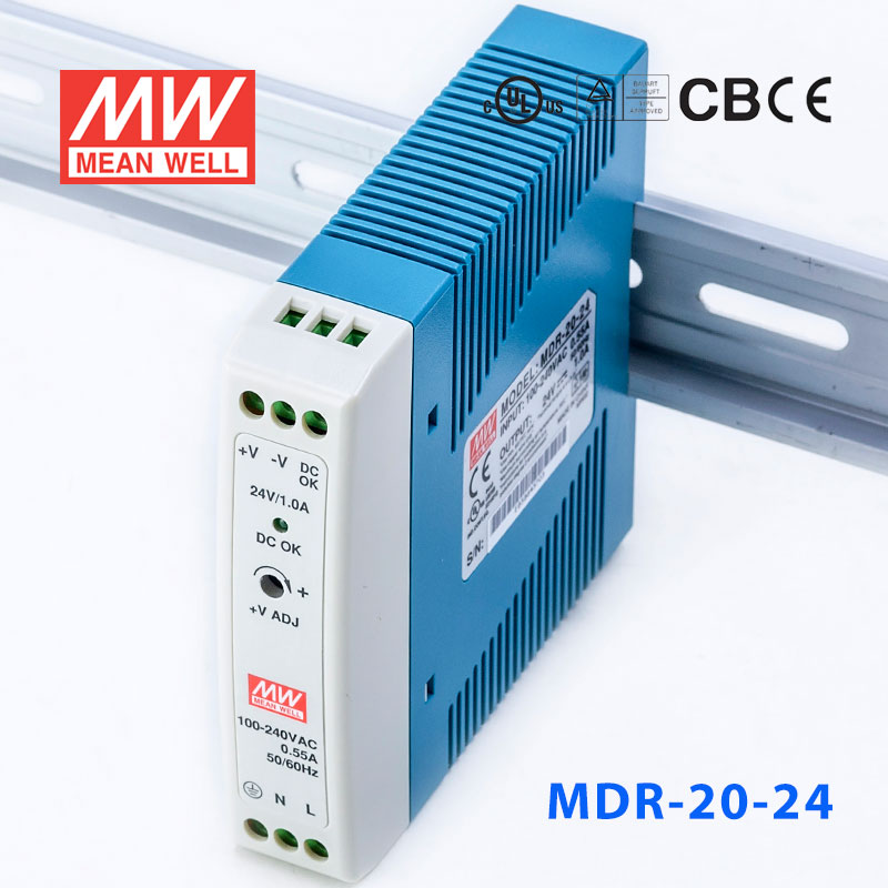 MDR-20-24 MDR-20-24 20W 24V1A 单输出低空载损耗DIN导轨型明纬电源