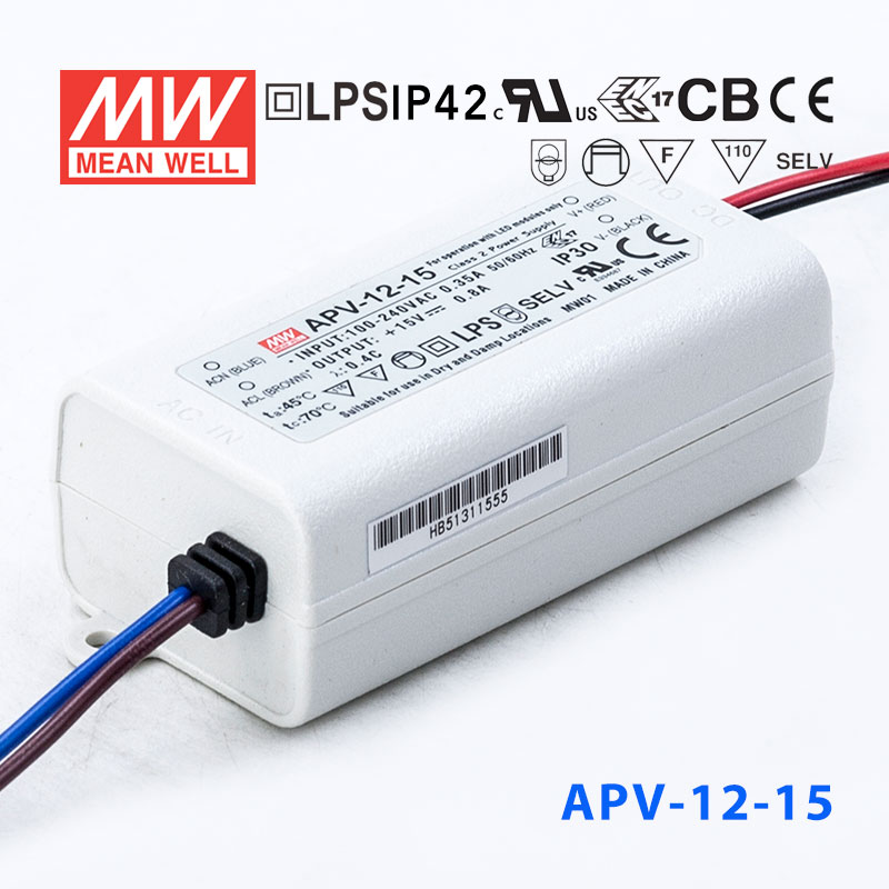 APV-12-15 APV-12-15 12W 15V 0.8A 明纬牌恒压输出防水塑壳LED照明电源