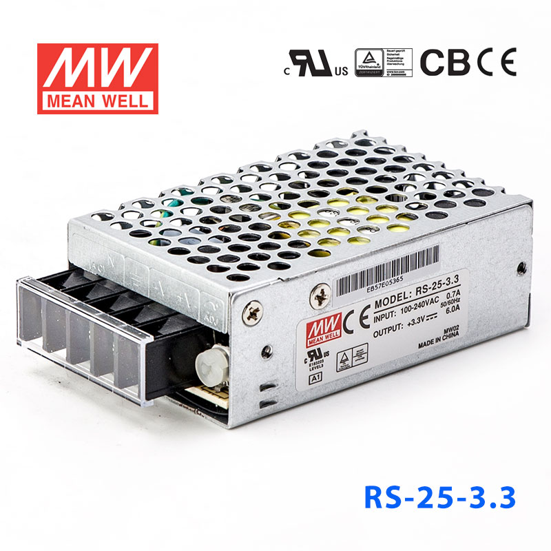 RS-25-3.3 RS-25-3.3 25W 3.3V6A 单路输出明纬电源(G3系列-高性能内置有外壳)