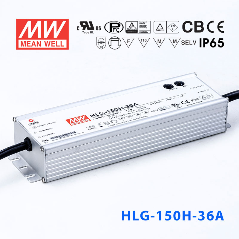 HLG-150H-36A HLG-150H-36A 150W 36V 4.2A 强耐环境恒压+恒流PFC高效铝壳IP65防水LED电源(恒压恒流值可面板设定)
