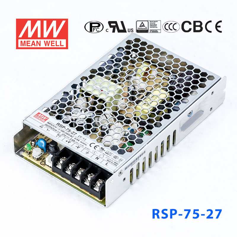 RSP-75-27 RSP-75-27 75W 27V2.8A单路输出低厚度带功率因素校正CCC认证明纬开关电源