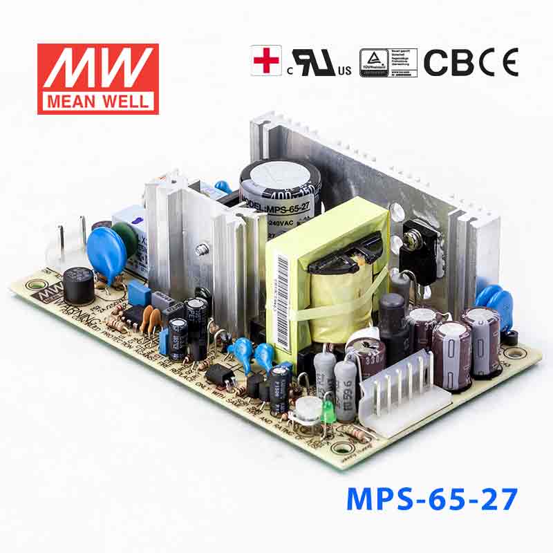 MPS-65-27 MPS-65-27 65W 27V2.4A 单路输出微漏电医用无外壳明纬开关电源