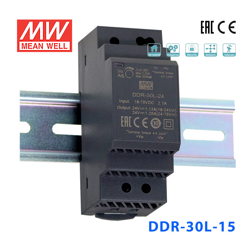DDR-30L-15 DDR-30L-15台湾明纬30W 18~75V输入 15V2A输出导轨型DC-DC电源