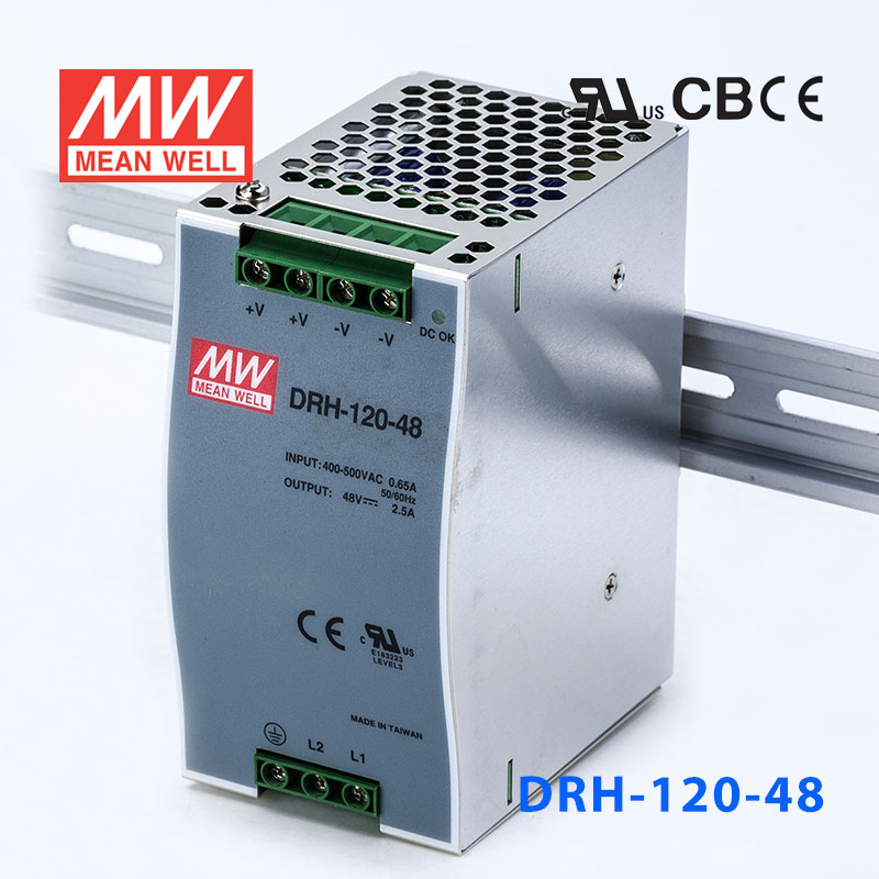 DRH-120-48 DRH-120-48 120W 48V2.5A 高电压单相输入单路输出DIN导轨安装明纬开关电源