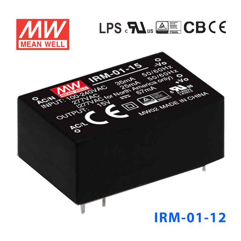 IRM-01-12 IRM-01-12 1W 12V 83mA 单路输出高能效AC-DC模块型明纬开关电源-插脚型