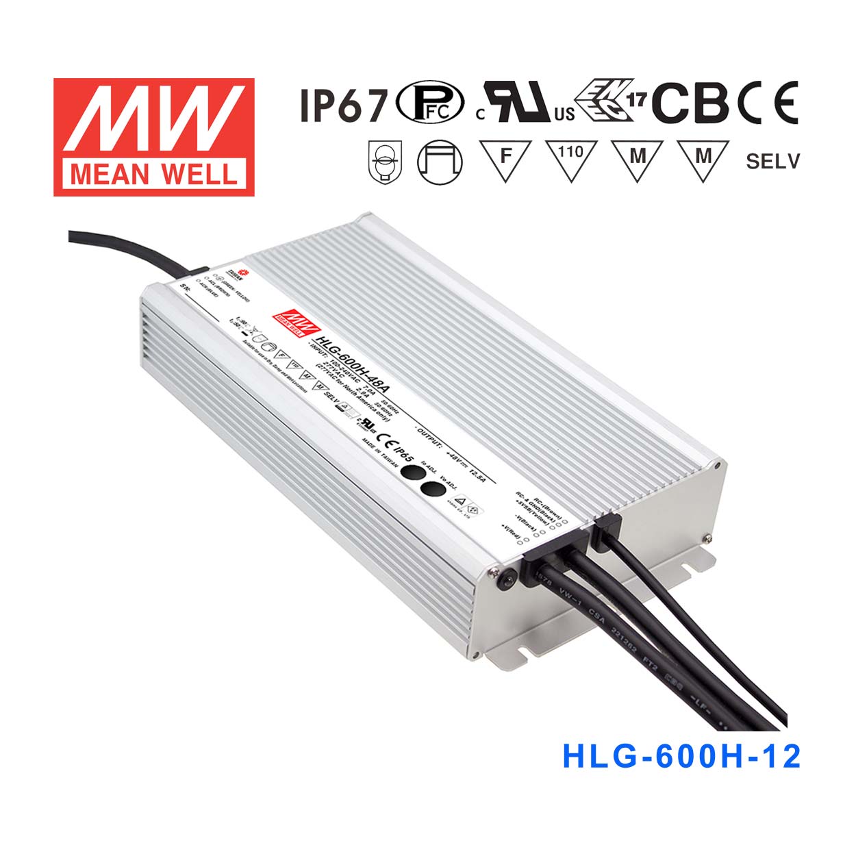 HLG-600H-12 HLG-600H-12 480W 12V 40A 强耐环境恒压+恒流PFC高效铝壳IP67防水LED电源