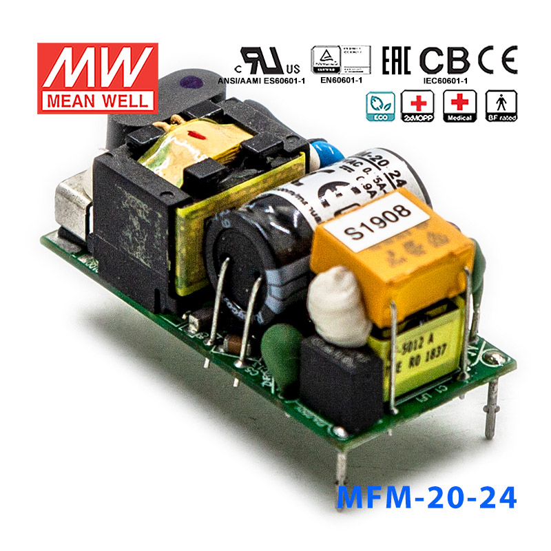 MFM-20-24 MFM-20-24 台湾明纬20W24V直流稳压PCB裸板开关电源0.9A医疗级