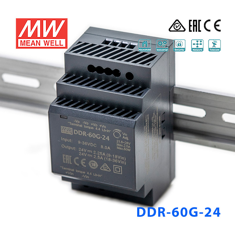 DDR-60G-24 DDR-60G-24台湾明纬60W 9~36V输入 24V2.5A输出导轨型DC-DC电源