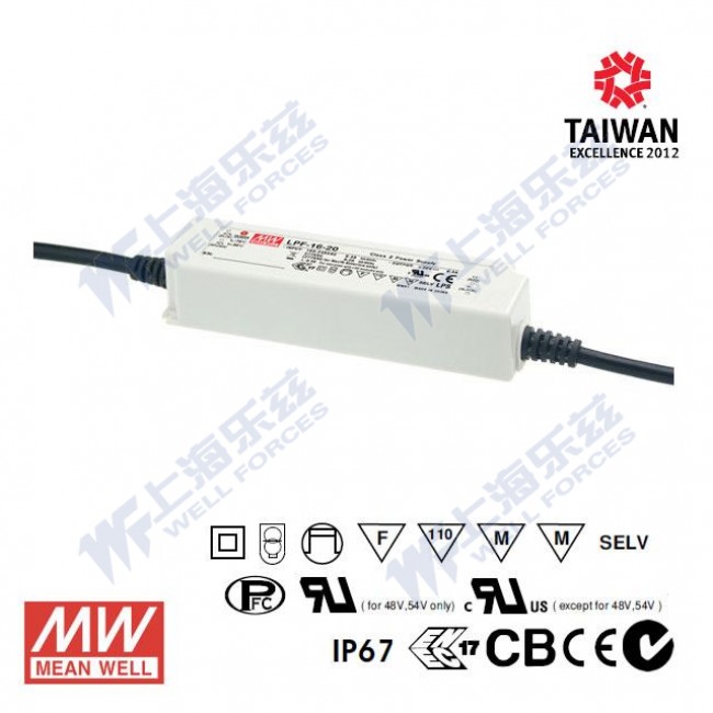 LPF-16-30 LPF-16-30 16W 30V 0.54A 恒压+恒流有PFC高效率塑壳IP30防水LED电源