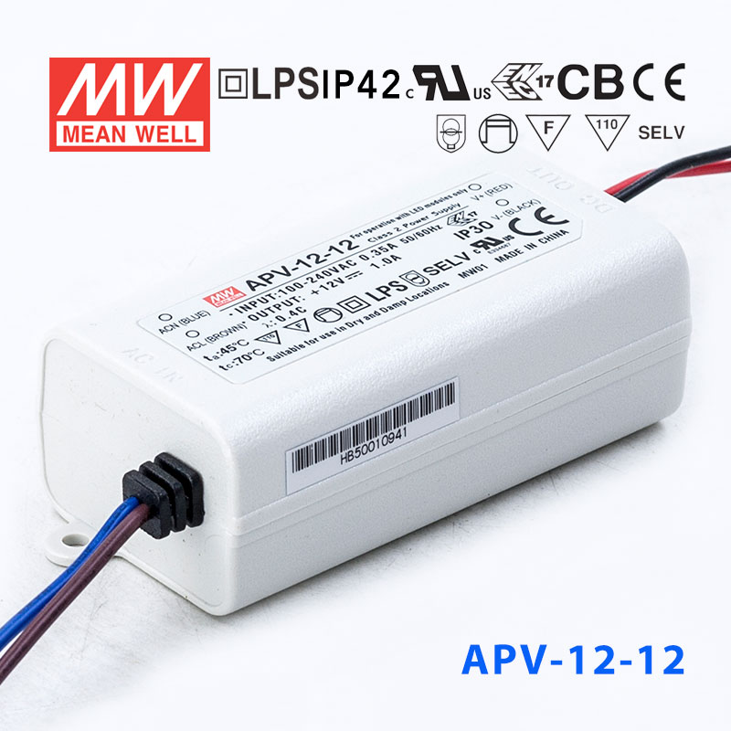 APV-12-12 APV-12-12 12W 12V 1A明纬牌恒压输出防水塑壳LED照明电源