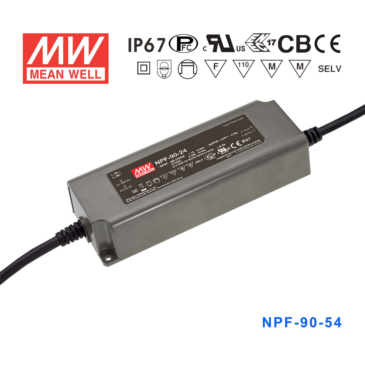 NPF-90-54 NPF-90-54 90W 54V 1.67A 输出塑壳IP67防水带PFC低空载损耗明纬LED电源