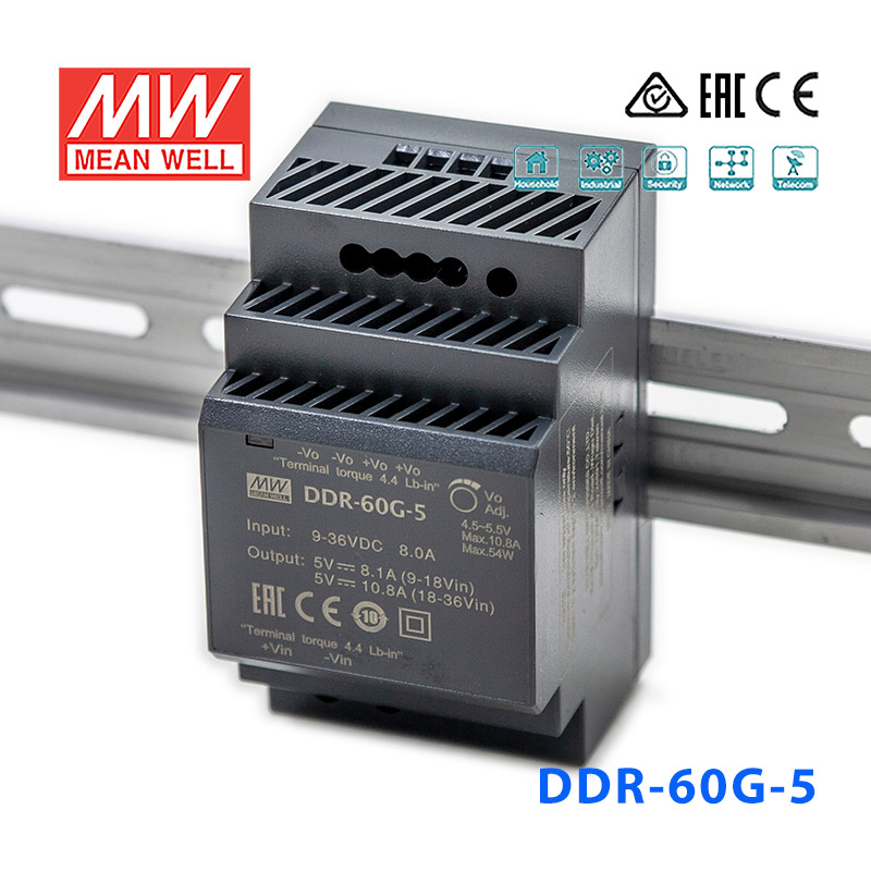 DDR-60G-5 DDR-60G-5台湾明纬54W 9~36V输入 5V10.8A输出导轨型DC-DC电源