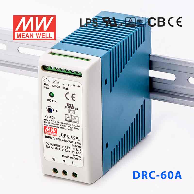 DRC-60A DRC-60A 60W 13.8V2.8A 单路输出浮充电直流UPS导轨安装明纬安防电源