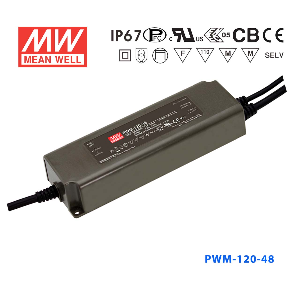 PWM-120-48 PWM-120-48 122W 48V 2.5A PWM信号输出IP67防水型带PFC功能明纬电源