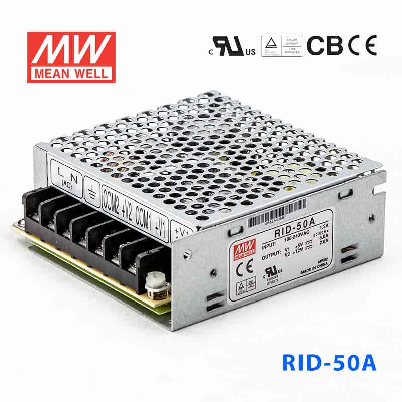 RID-50A RID-50A台湾明纬5V12V隔离双路电源50W直流稳压5V6A+12V2A