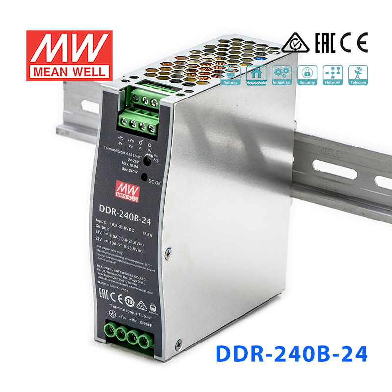 DDR-240B-48 DDR-240B-48明纬240W 16.8~33.6V输入 48V5A输出导轨型DC-DC电源