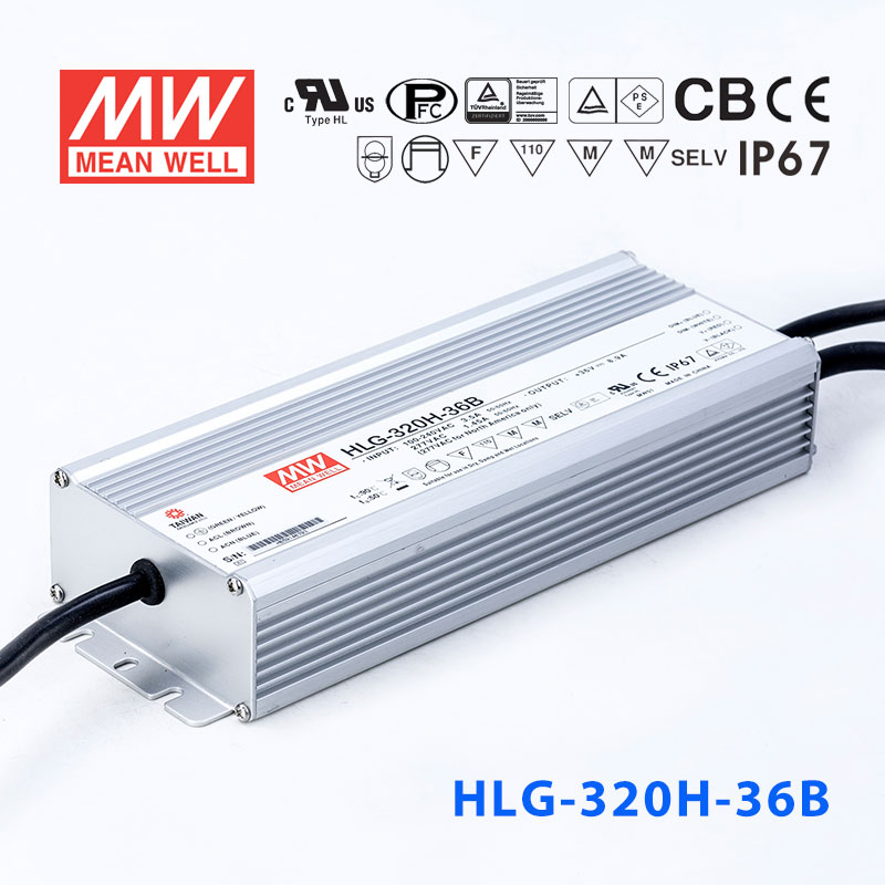 HLG-320H-36B HLG-320H-36B 320W 36V 8.9A 强耐环境恒压+恒流PFC高效铝壳IP67防水LED电源(控制线三合一调光)