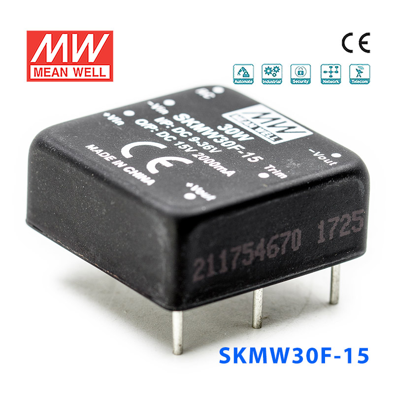 SKMW30F-15 SKMW30F-15 30W 9~36V 转 15V 2A 非稳压单路输出明纬DC-DC模块电源