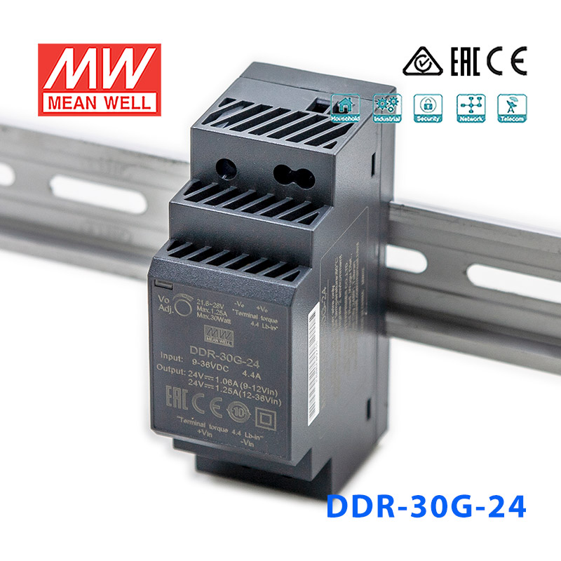 DDR-30G-24 DDR-30G-24台湾明纬30W 9~36V输入 24V1.25A输出导轨型DC-DC电源