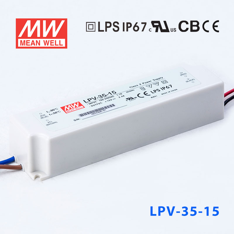 LPV-35-15 LPV-35-15 35W 15V 2.4A明纬牌恒压输出IP67防水塑壳LED照明电源