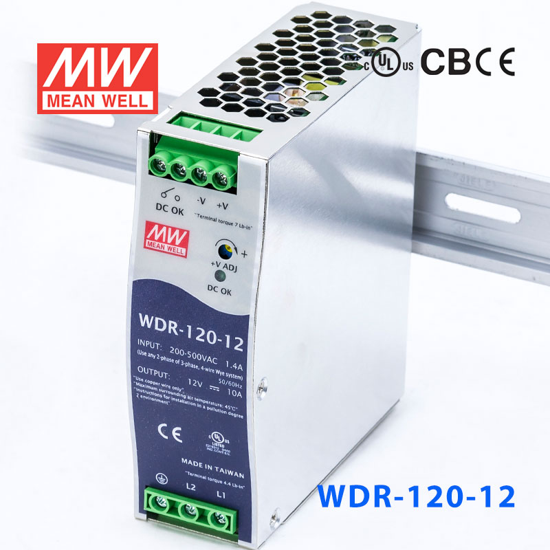 WDR-120-12 WDR-120-12 120W 12V10A 输出PFC高效率高输入电压DIN导轨电源