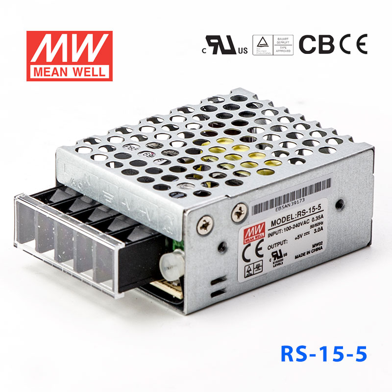 RS-15-5 RS-15-5 15W 5V3A 单路输出明纬开关电源(G3系列-高性能内置有外壳)