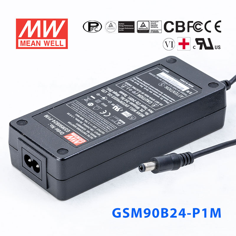 GSM90B24-P1M GSM90B24-P1M 90W 24V3.75A输出明纬高能效医疗型外置桌面型电源适配器