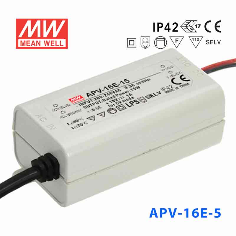 APV-16E-5 APV-16E-5 16W 5V 2.6A 明纬牌恒压输出防水塑壳LED照明电源