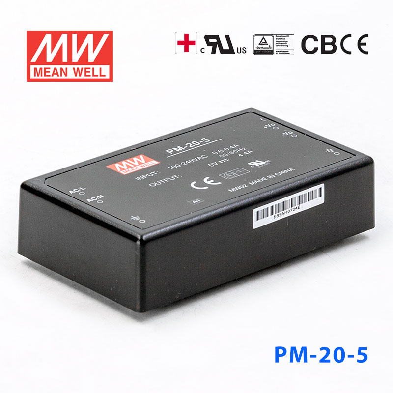 PM-20-5 PM-20-5 20W 5V 4.4A 微漏电塑封单路输出板上型医用明纬开关电源