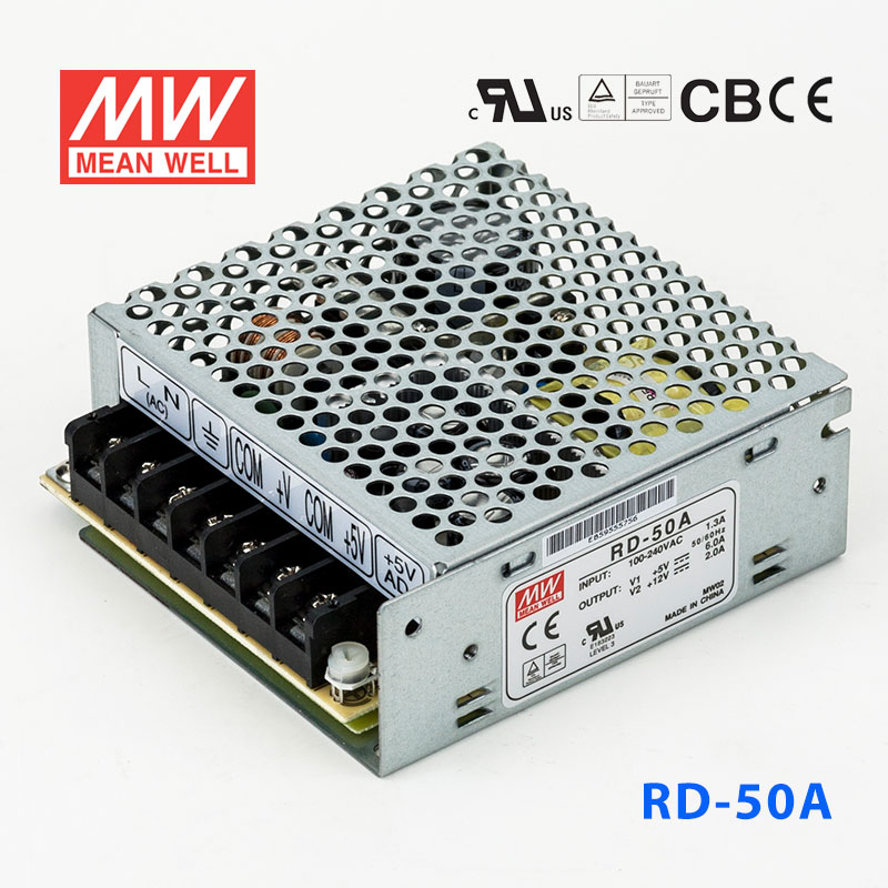RD-50A RD-50A台湾明纬5V12V双路开关电源50W直流稳压5V6A+12V2A双组