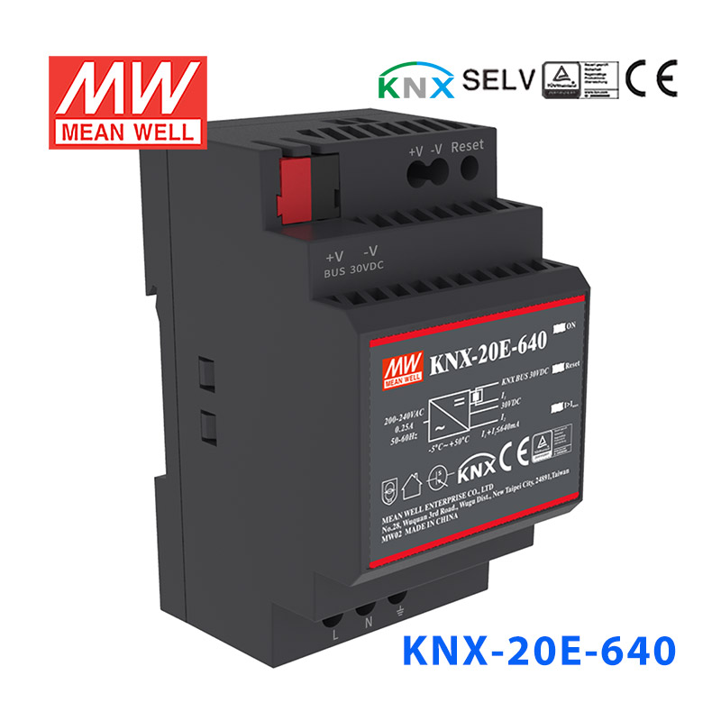 KNX-20E-640 KNX-20E-640 19.2W 640mA输出明纬高效能3SU宽度KNX电源