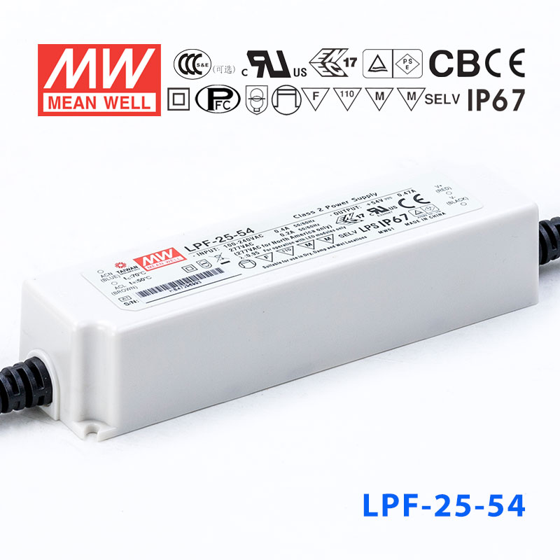 LPF-25-54 LPF-25-54 25W 54V 0.47A 恒压+恒流有PFC高效率塑壳IP67防水LED电源