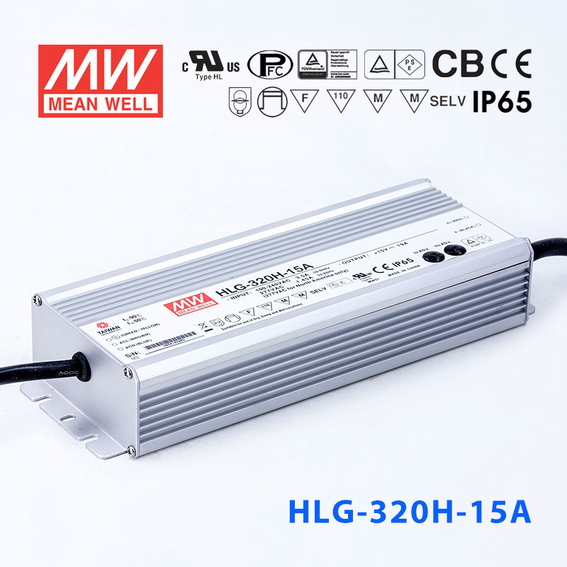 HLG-320H-15A HLG-320H-15A 320W 15V 19A 强耐环境恒压+恒流PFC高效铝壳IP65防水LED电源(恒压恒流值可面板设定)