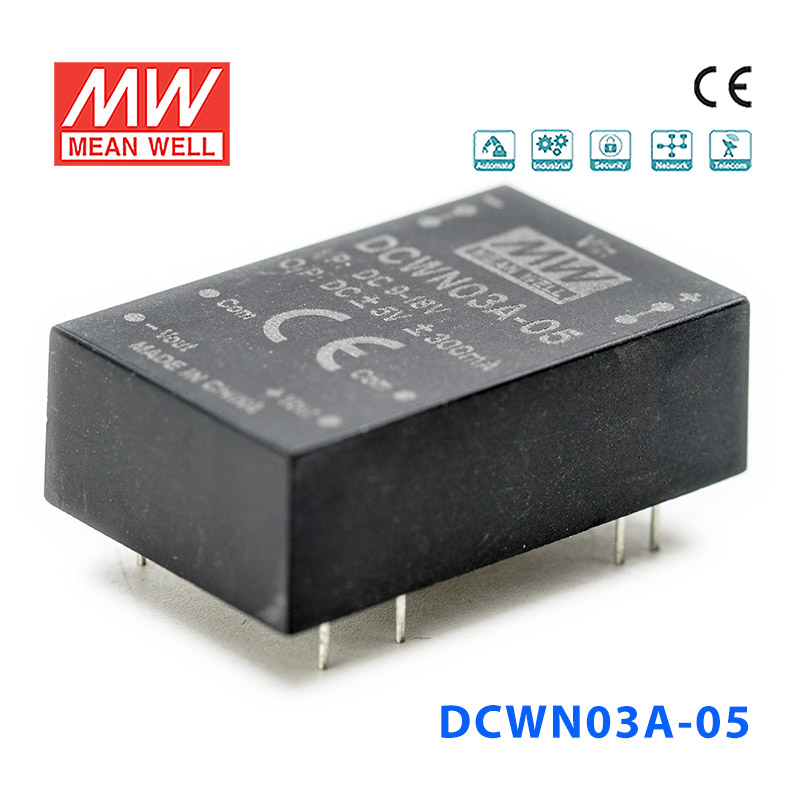 DCWN03A-05 Mean Well DCWN03A-05 DC-DC Converter - 3W 9~18V DC in 5V out 600mA