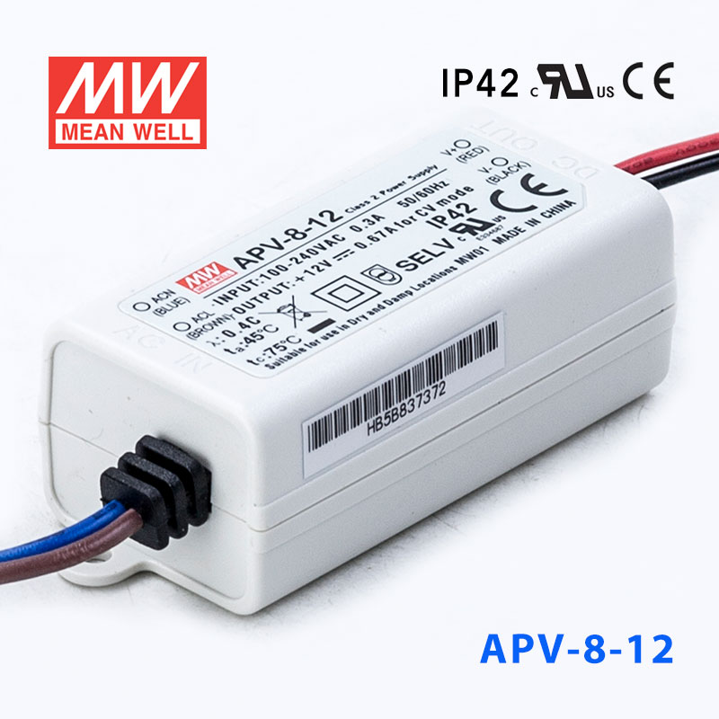 APV-8-12 APV-8-12 8W 12V 0.67A 明纬牌恒压输出防水塑壳LED照明电源