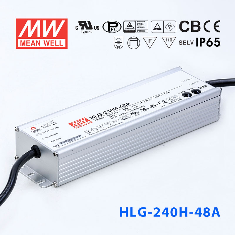 HLG-240H-48A HLG-240H-48A 240W 48V 5A 强耐环境恒压+恒流PFC高效铝壳IP65防水LED电源(恒压恒流值可面板设定)