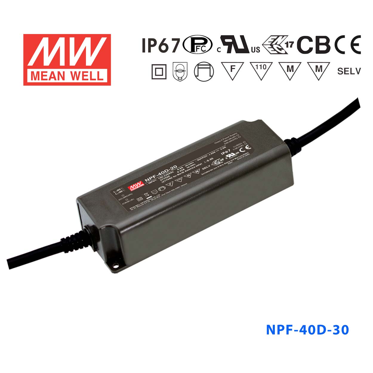 NPF-40D-30 NPF-40D-30 40W 30V 1.34A 输出IP67防水型带PFC功能三合一调光明纬电源
