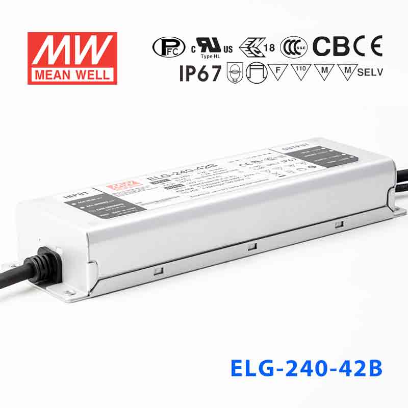ELG-240-42DA ELG-240-42DA 240W 42V 5.71A DA型(Dali调光/铝壳IP67/100～305Vac输入)明纬PFC防水LED电源