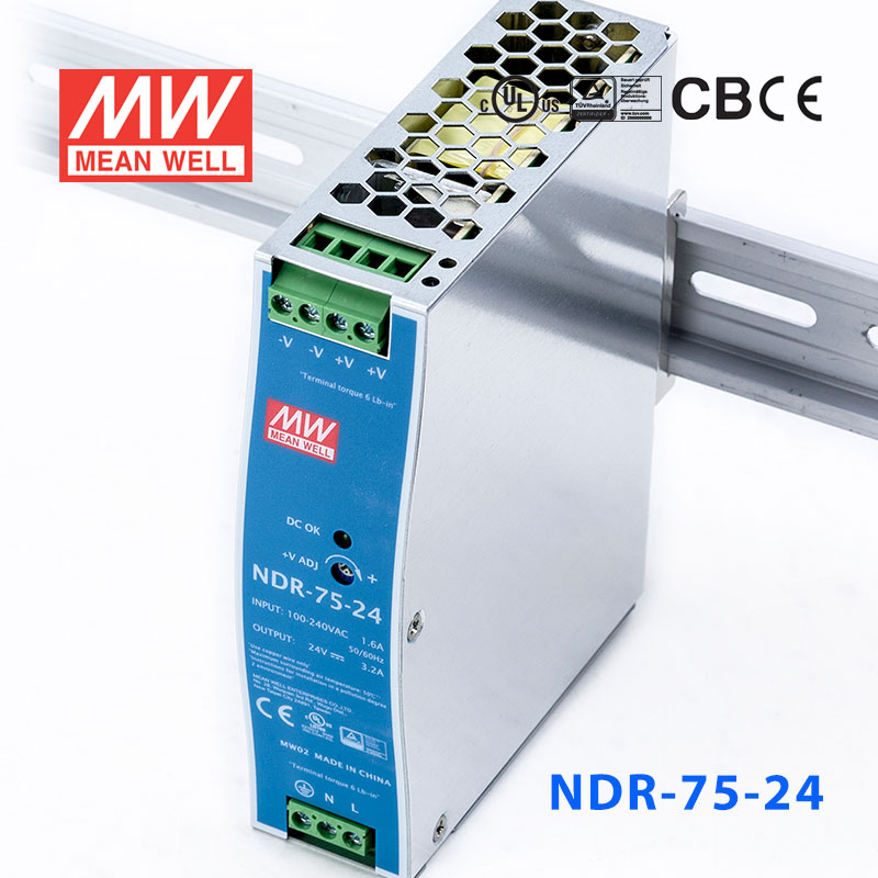 NDR-75-24 NDR-75-24 75W 24V3.2A单路输出明纬超薄型导轨安装电源