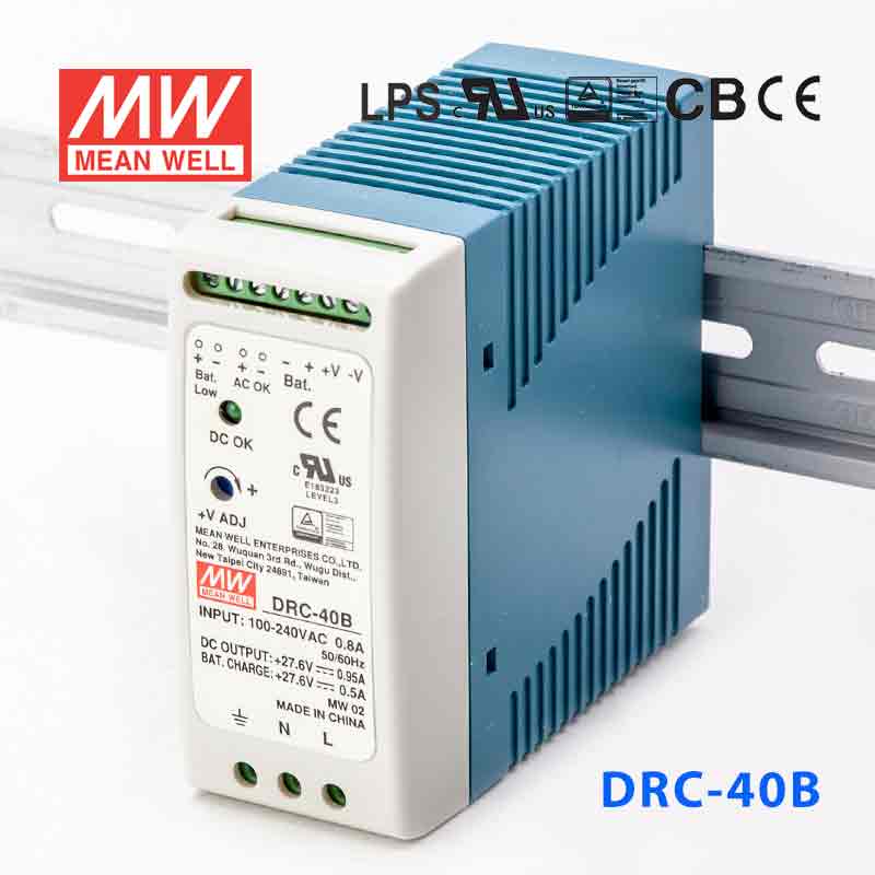 DRC-40B DRC-40B 40W 27.6V0.95A 单路输出浮充电直流UPS导轨安装明纬安防电源