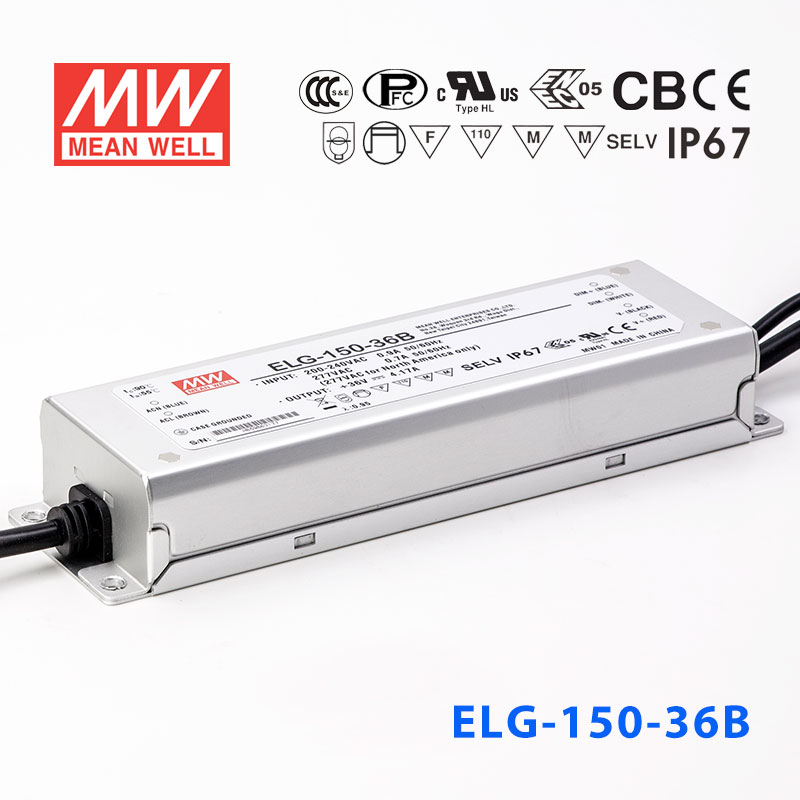 ELG-150-36B ELG-150-36B 150W 36V 4.17A B型(0～10V/PWM/电阻调光)/铝壳IP67/100～305Vac输入)明纬PFC防水LED电源