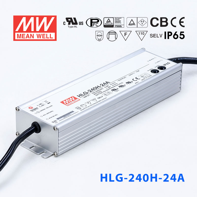HLG-240H-24A HLG-240H-24A 240W 24V 10A 强耐环境恒压+恒流PFC高效铝壳IP65防水LED电源(恒压恒流值可面板设定)