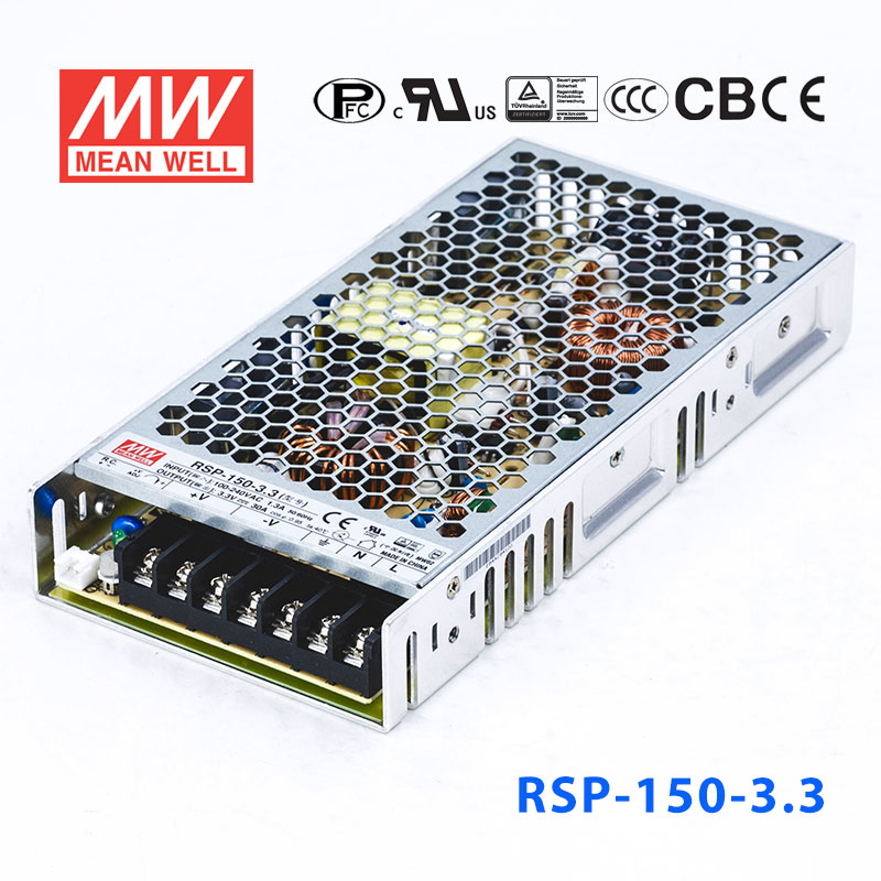 RSP-150-3.3 RSP-150-3.3 99W 3.3V30A单路输出低厚度带功率因素校正CCC认证明纬开关电源