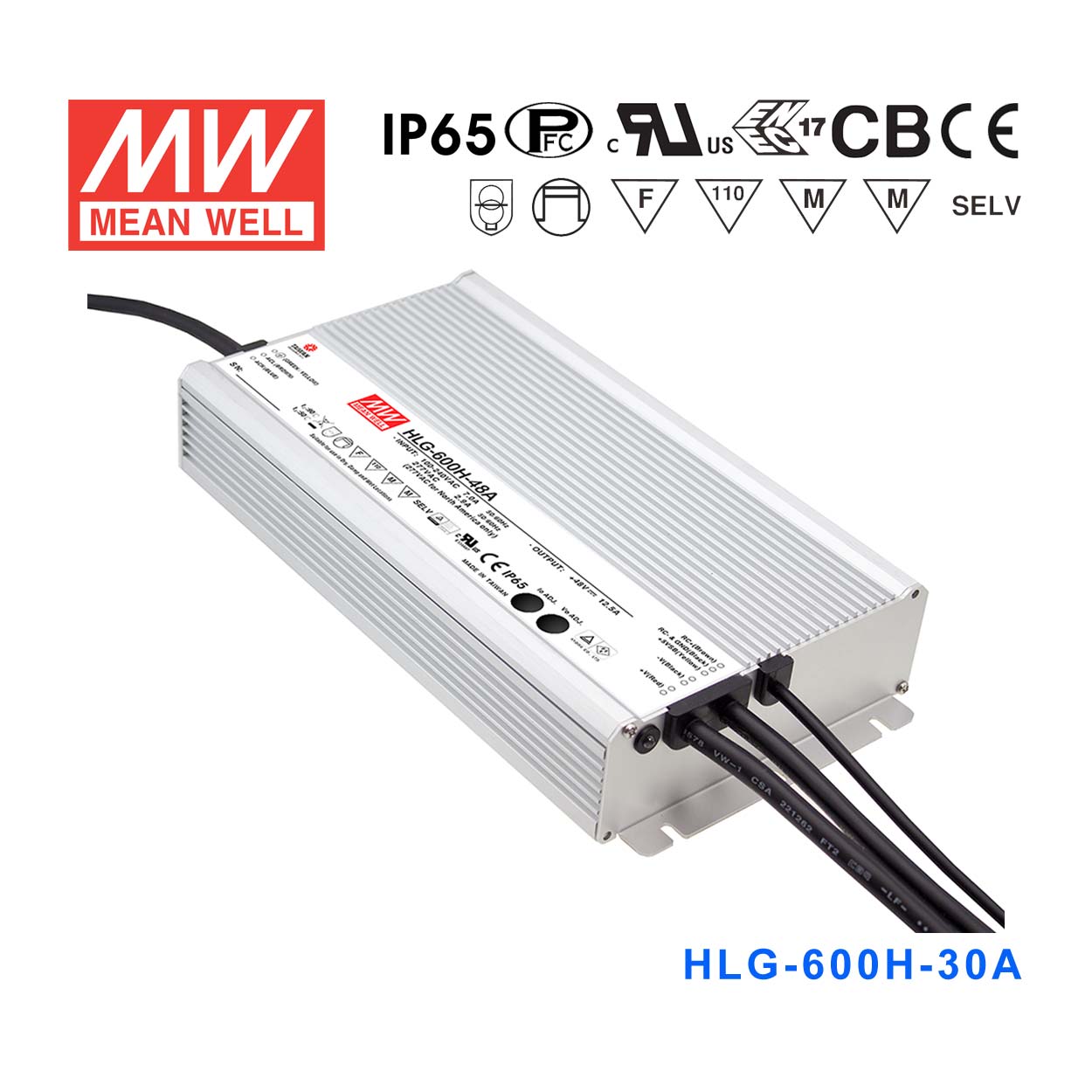 HLG-600H-30A HLG-600H-30A 600W 30V 20A 强耐环境恒压+恒流PFC高效铝壳IP65防水LED电源(恒流值通过内部电位器调整)