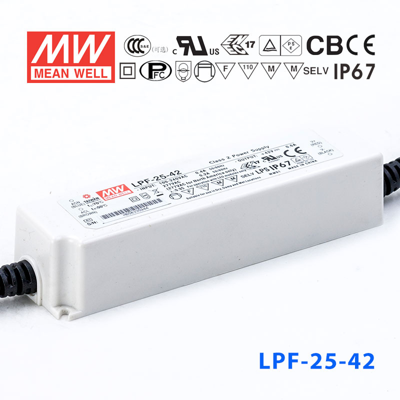 LPF-25-42 LPF-25-42 25W 42V 0.6A 恒压+恒流有PFC高效率塑壳IP67防水LED电源
