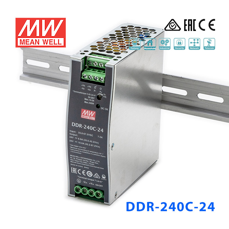 DDR-240C-48 DDR-240C-48明纬240W 33.6~67.2V输入 48V5A输出导轨型DC-DC电源