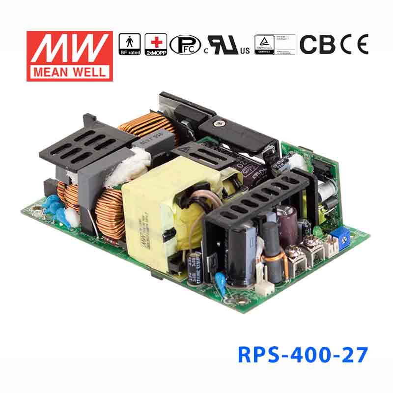 RPS-400-27 RPS-400-27 400W 27V 14.9A 单路输出PFC微漏电流低空载损耗无外壳医用明纬开关电源