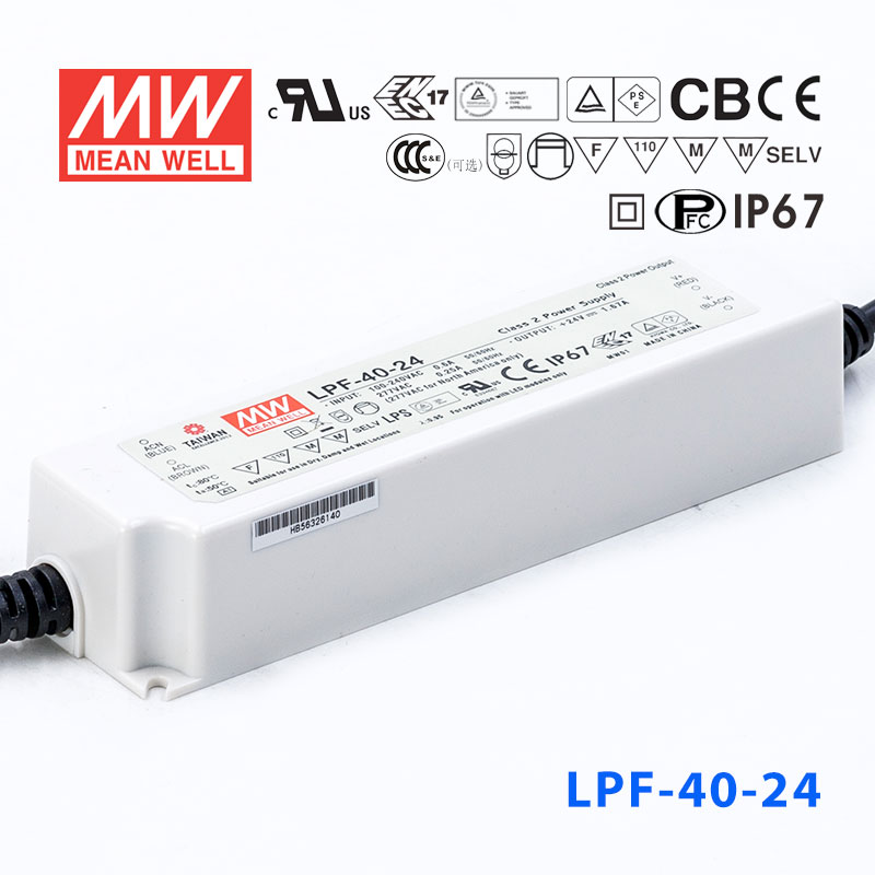 LPF-40-24 LPF-40-24 40W 24V 1.67A 恒压+恒流有PFC高效率塑壳IP67防水LED电源
