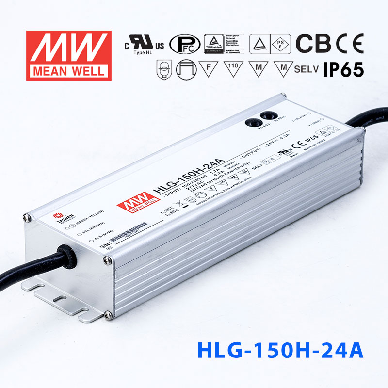 HLG-150H-24A HLG-150H-24A 150W 24V 6.25A 强耐环境恒压+恒流PFC高效铝壳IP65防水LED电源(恒压恒流值可面板设定)