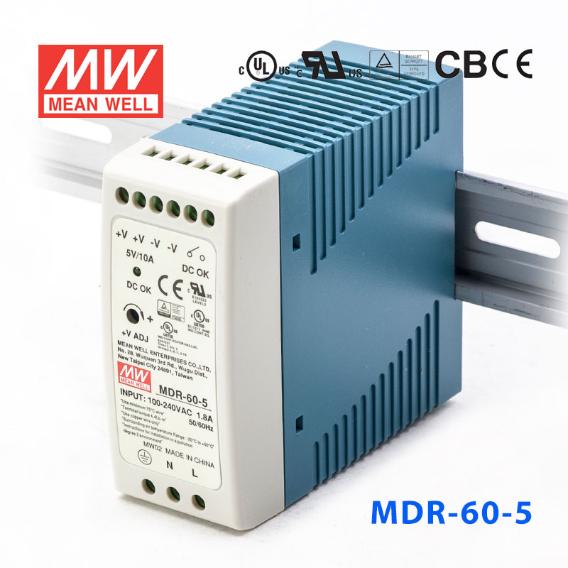 MDR-60-5 MDR-60-5 50W 5V10.5A 单输出低空载损耗DIN导轨型明纬电源